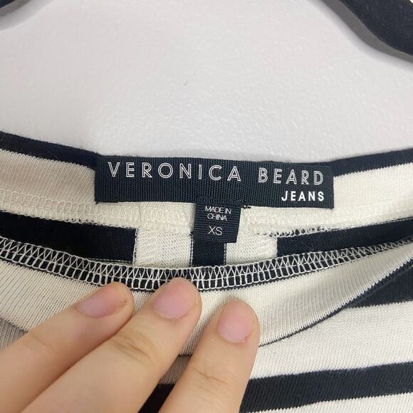 Veronica Beard Lincoln Mariner Black Cream Striped Boat Neck Top Size XS - Picture 3 of 5